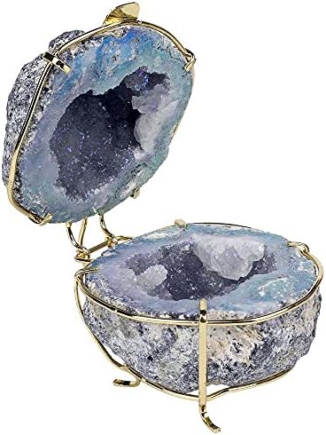 Jóias de colar de jóias Caixa de armazenamento de cristal de ágata GEODE GEODE COM GOTZ COM OUTO DE ARIGO DE COBRO