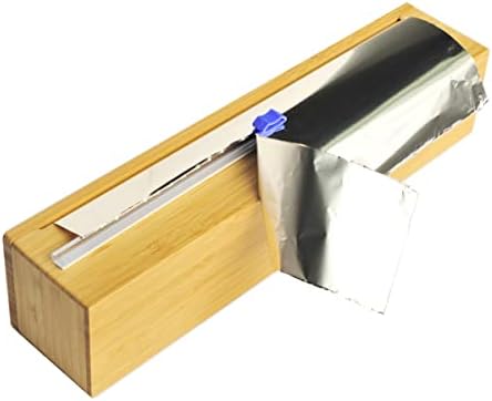 Dispensador de plástico de madeira de madeira de bambu de bambu com cortador de slides também para papel alumínio de 12 polegadas, papel