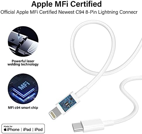 Cabo USB C para Lightning Cabo de 6 pés 2pack, iPhone Fast Charger Cable [Apple MFI Certified] Cordão de carregamento do iPhone do Tipo L longo para iPhone 14/14 PULS/14 Pro Max/14 Pro/13pro max/12 Promax/11 Promax/Xs/Xr/Xr/ 8/iPad