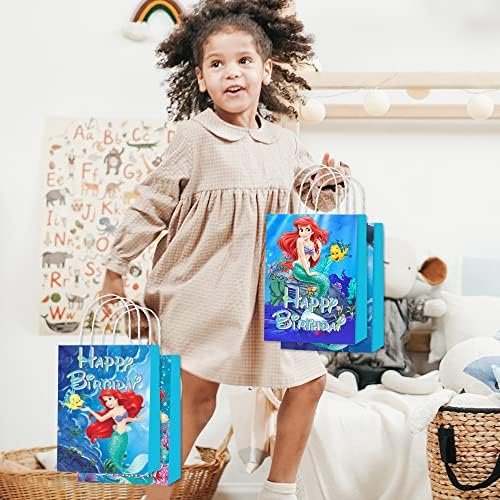 16 PCs Little Mermaid Birthday Party Supplies Party Gift Paper Sacors com 4 estilos e 8 padrões de desenho animado sereia