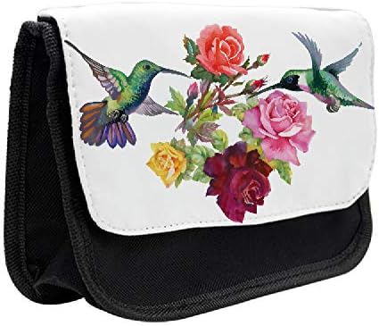 Caixa de lápis de pássaros lunaráveis, rosas e beija -flores, bolsa de lápis de caneta com zíper duplo, 8,5 x 5,5,