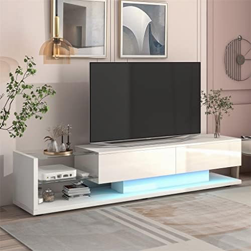 WXYNHHD TV STAND COM MEDIA CARMET W/ 16 CORES RGB LED para sala de estar branca/ preta de 75
