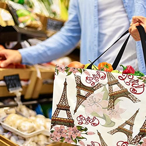 50l Shopper Bags Paris Eiffel Tower Caixa de compras colapsível Bolsa de mercearia com alças, reutilizável