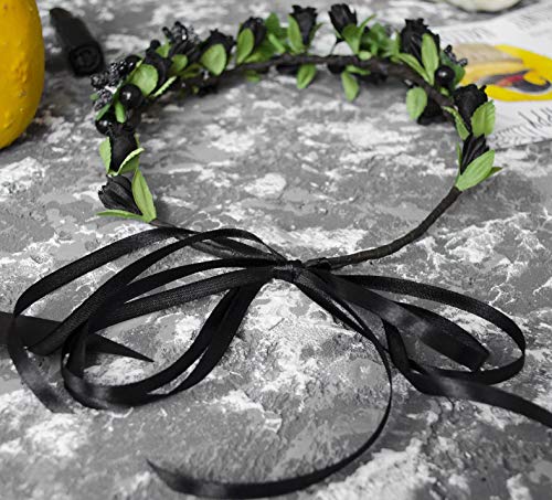 Sizsnm Flower Crown Floral Girls Bandada de cabeça - Capacete preto de casamento feminino - rosas de seda artificial