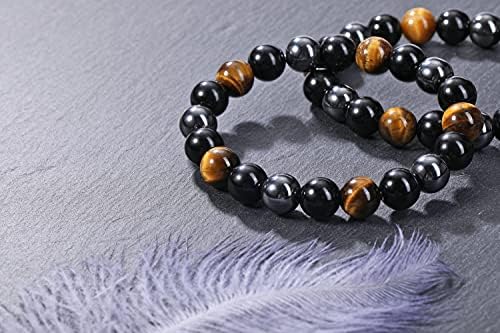 Jovivi Hematita Black Obsidian Tiger Eye Stone Bracelets For Men Mulheres 10mm Minchas de pedras preciosas naturais de