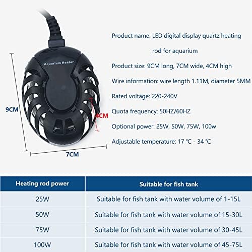 Aquecedor de aquário digital de caranguejo quadrúpede, hastes de eletriquete em aquário, controlador de temperatura digital no tanque de tartaruga de peixe com tanques de tartaruga 100w