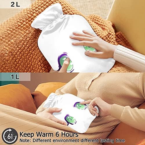 Oarencol Green Anime Kawaii Eyes Hot Water Bottle Saco de água morna com cobertura para compressão quente e fria 1 litro