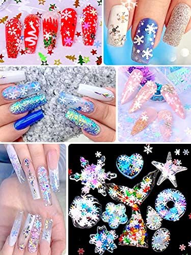 WarmFits 3D Holográfico Glitter Halloween Glitter e Glitter de unhas de Natal e lantejoulas de floco de neve e folhas de