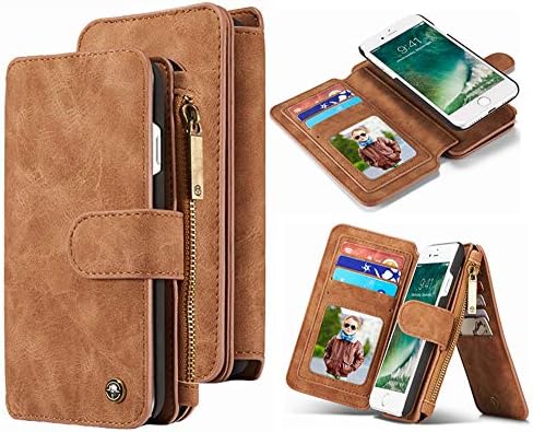 Caixa da carteira do iPhone 8 Plus, iPhone 7 Plus Leather destacável Hynice Burse com tira de ponta de kickstand 14 cartas slot slim protetora tampa zíper para iPhone 8plus/7plus 5.5