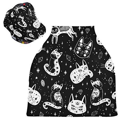 Yyzzh Witch Cat Pattern Diamond Galaxy Star Estrela preta e branca Design elástico capa de assento de bebê de bebê covers