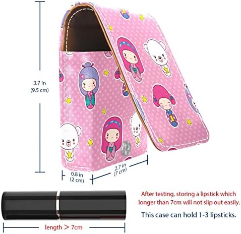 Pink Girls Bears Stars Stars Lip Gloss Holder Lipstick Case de maquiagem portátil Bolsa de viagem Caso Organizador de batom com espelho