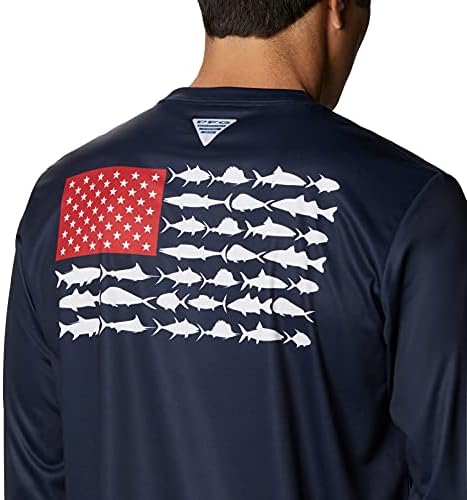 Terminal Men de Columbia Tackle Pfg Fish Flag LS, Marinha colegiada, Red Spark, 3x Big