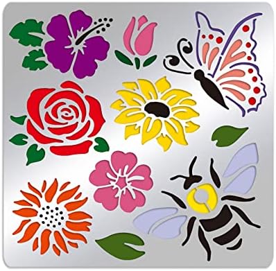 Estênceis de metal fosco de flor da flor de belegreat, modelo de estêncil de abelha borboleta para pintura, queima de madeira,