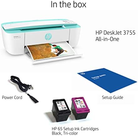 HP Deskjet 3755 Compact All-in-One Wireless Printer, HP Instant Tin, trabalha com Alexa-Accent de ervas marinhas