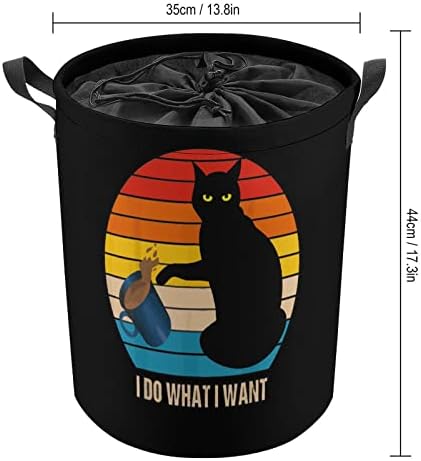 Faça o que eu quero para a cesta de lavanderia colapsível de gato preto grande cesto de lavanderia cesto de armazenamento leve organizador de brinquedos com alças