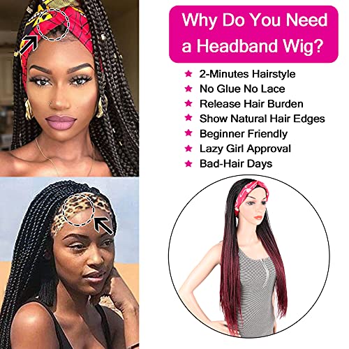 Wigs de faixa para a cabeça para mulheres negras Braid Braid Wig Faux Locs Wig Band para a cabeça Red Wigs trançada sem nó