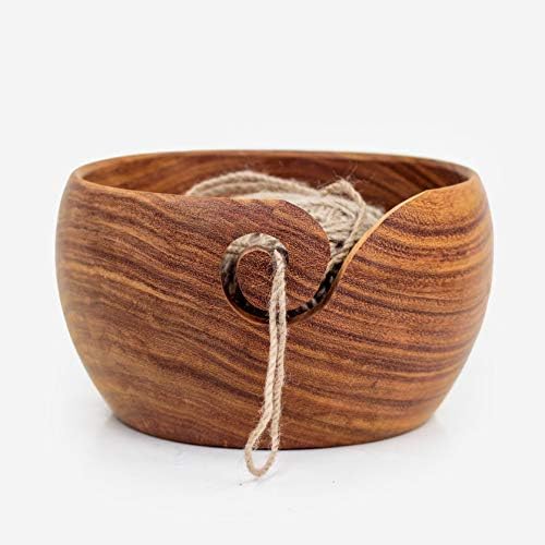 Nagina International Landed Wood Yarn Storage Towling de tricô premium de lã | Tigela de Acessórios para Artes e Acessórios