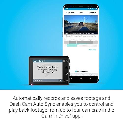 Garmin Dash Cam 56, campo de visão de 140 graus de 140 graus na tela e controle de voz de 1440p HD, 2 de LCD, muito compactos com detecção