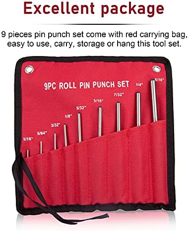 Roll Pin Punch Set com bolsa de armazenamento e martelo, kit de ferramentas de remoção de aço de 9 peças para jóias,