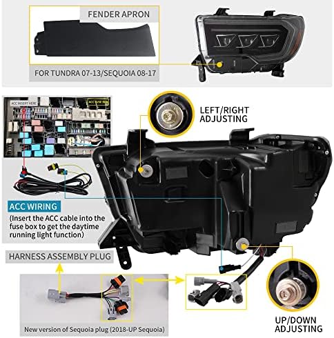 VLAND LED PROJEDOR FARÇONS COMPATÍVEL PARA [TOYOTA TUNDRA 07-13, SEQUOIA 08-21] com Função de boas-vindas DRL dinâmica DRL e sequencial sinalizador de lâmpadas dianteiras, lado driver e passageiro do lado do passageiro