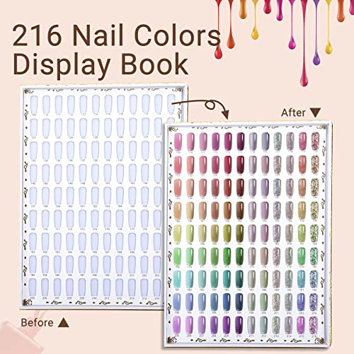 Segbeauty 216 Cores gráficos de exibição de unhas, organizador de pregos organizador de colorido com 240 pontas de