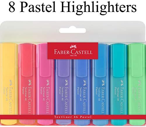 Conjunto de marcadores pastel Faber -Castell - 8 canetas marcadoras de ponta de cinzel em cores pastel variadas, multi