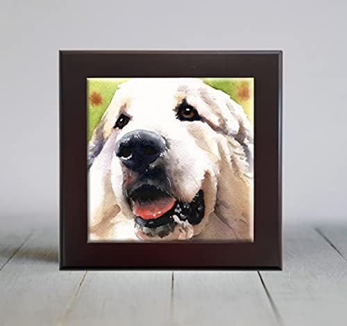 Great Pyrenees Dog Aquarela Arte Decorativa Tile