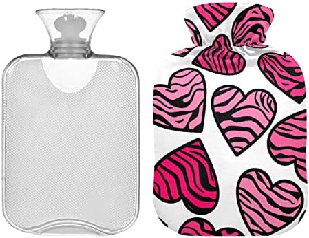 Garrafas de água quente com capa zebra corações rosa saco de água quente para alívio da dor, cólicas menstruais, garrafas de aquecimento de 2 litros