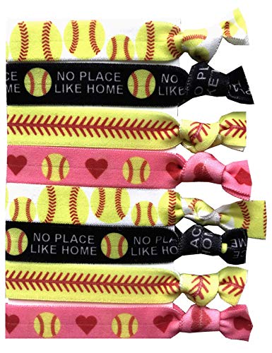 Gretos de softball de 8 peças ELÁSTICA DE CABELO - Presentes de softball para meninas, softbol de meninas, pulseira de