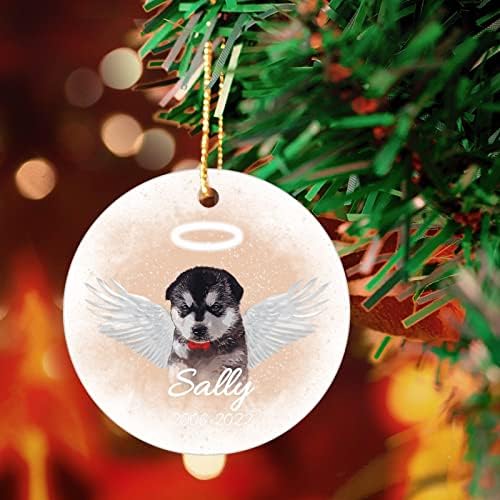 Cão de animais de estimação personalizados Angel Wings Cerâmica Ornamento de Natal Round Pingente de cães Decoração de árvores, Memorial