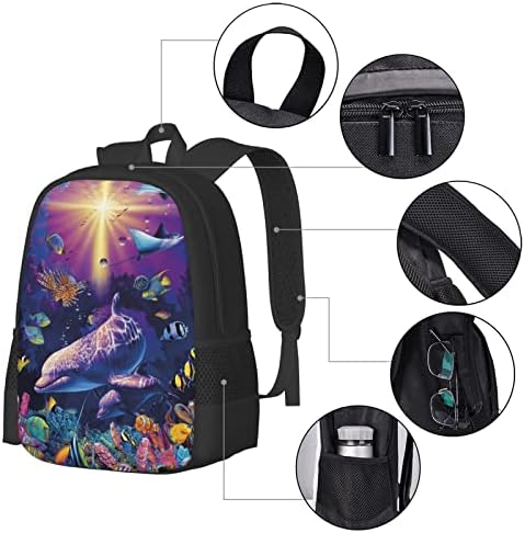AseeLo Cute Dolphin School Backpack Large College Backpack Casual Bookbag Daypack para meninos meninos adolescentes