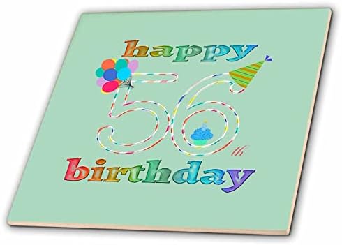 3drose feliz 56º aniversário, cupcake com vela, balões, chapéu, colorido - azulejos
