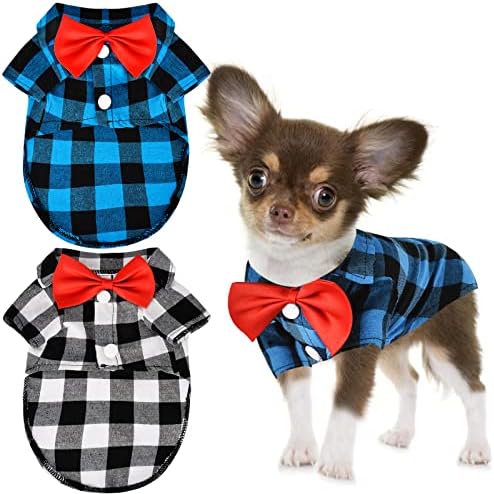 Camisa xadrez de cachorro 2 pacote pacote chihuahua roupas camisas de cachorro para cães pequenos camiseta de estimação pólo com