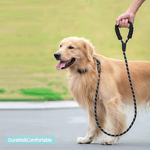 Lembre -se da trela preta de 5 pés de cachorro, coleira de cães pesados ​​com corda reflexiva, alça acolchoada macia, trelas de cão de nylon de 1/2 polegada são adequadas para cães médios e grandes.