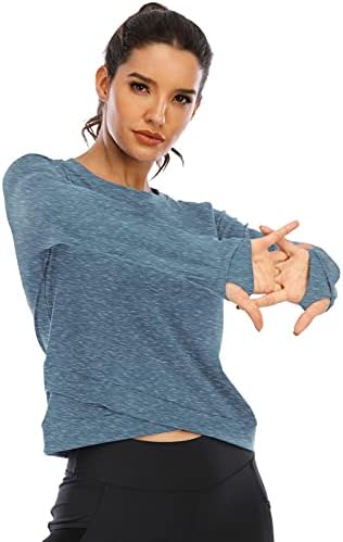 Tampos de colheita de manga longa ictiva para mulheres camisas de ioga soltas para mulheres camisas de treino de manga