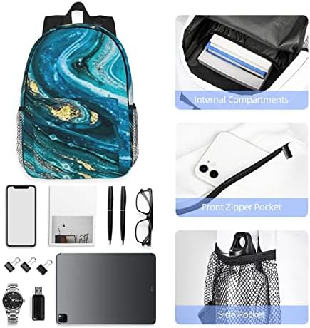 Ocelio Turqueise Blue Gold Marble Backpack, UNISEX Laptop Mackpack, Mochila da faculdade, mochila de viagem de lazer