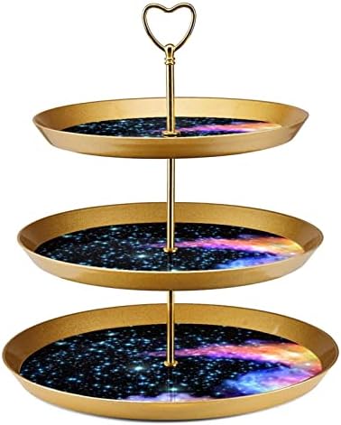 Bolo Stands Conjunto de 3, Nebula Galaxy Starry Sky Bolo Pedestal Display Table Sobessert Cupcake Stand para Celebração do