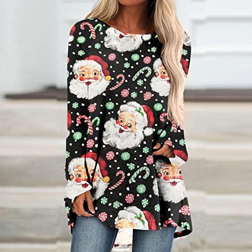 Delarsy White Crew pescoço blusas adolescente menina longa Papai Noel Graphic Fairs Faia Faia Christmas Kawaii Tops