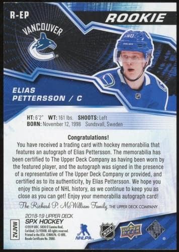 2018/19 SPX ROOKIE GOLD #Rep Elias Pettersson Patch/Auto #/25 - Hockey Slabbed Cartões de estreia autografados