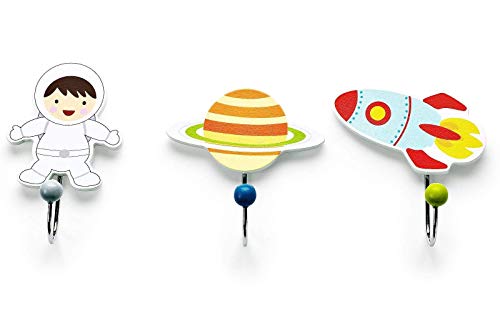 Conjunto de presentes de Mousehouse de três crianças espacadores infantis, astronauta espacial, ganchos de parede com temas de foguete com temas de foguete