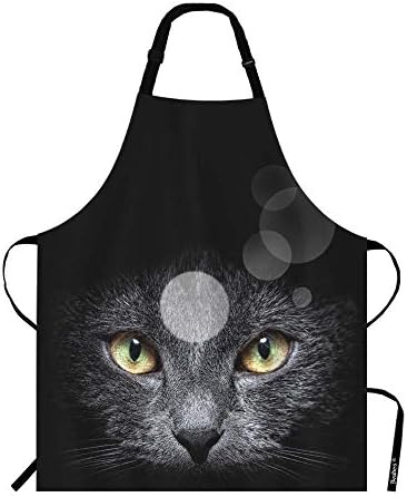 BEABES Black Cat Head Kitchen Apron Bib Aventn for Chef Restaurant Cleaning Home Serving