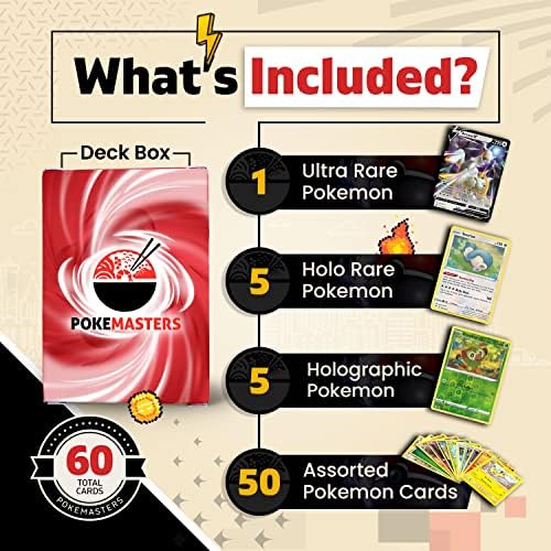 Pacote ultra raro Pokemasters | 60 cartões | 10x Cards Holo e 1x Ultra Rare Garantido, Lendário, Ex, GX, V, Vmax