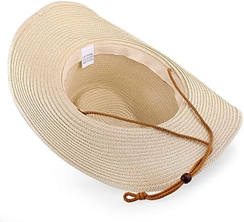 Einskey Unissex Straw Cowboy Chapéu de cowgirl, chapéu de sol de sol formato amplo Birm Fedora Panamá para homens e mulheres