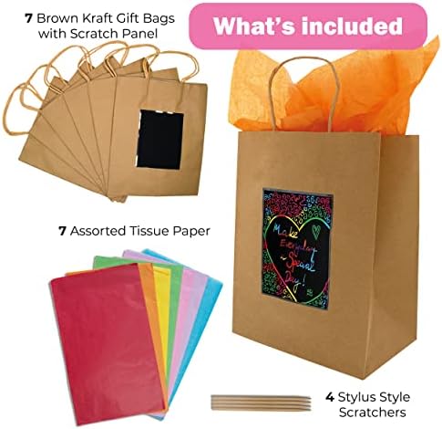 Ladybug roxa 7 sacos de presente marrons de tamanho médio com alças e painel de arranhões para mensagens personalizadas - Bolsa de
