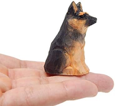 Estatueta de filhote de cachorro de cachorro shephard alemão - miniatura de 2 polegadas de escultura em madeira decoração