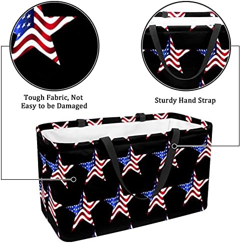 Lorvies Reutilable Grocery Bags Boxes Storage Basket, American Flag Star
