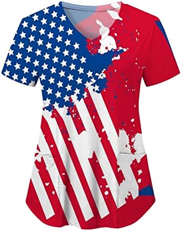 4 de julho Tshirt para Women USA FLAND SMERTRO DE MANEVA CURTA VSHIRT DE PESCO