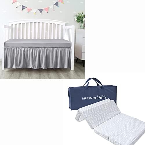 Salia do crib -crib 4 lados placas plissadas de poeira para bebê com colchão de cama/berço à prova d'água, cinza