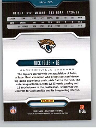 2019 Panini Playbook 35 Nick Foles Jacksonville Jaguars NFL Futebol Trading Card