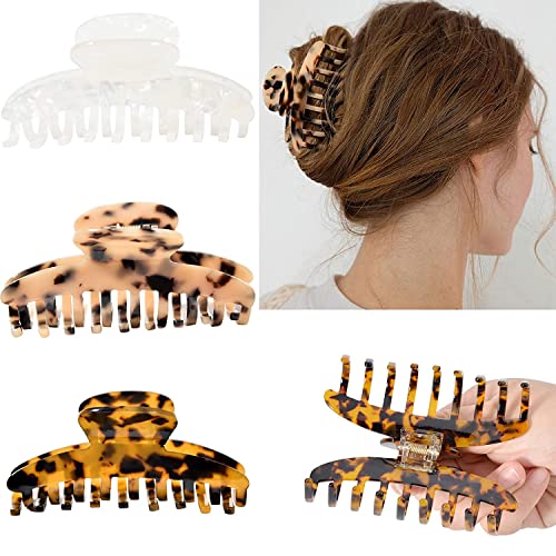 Clipes de garra Big clipes jumbo clipes de tartaruga shell banana design francês impressão de leopardo forte para cabelos grossos garotas, pacote de 3